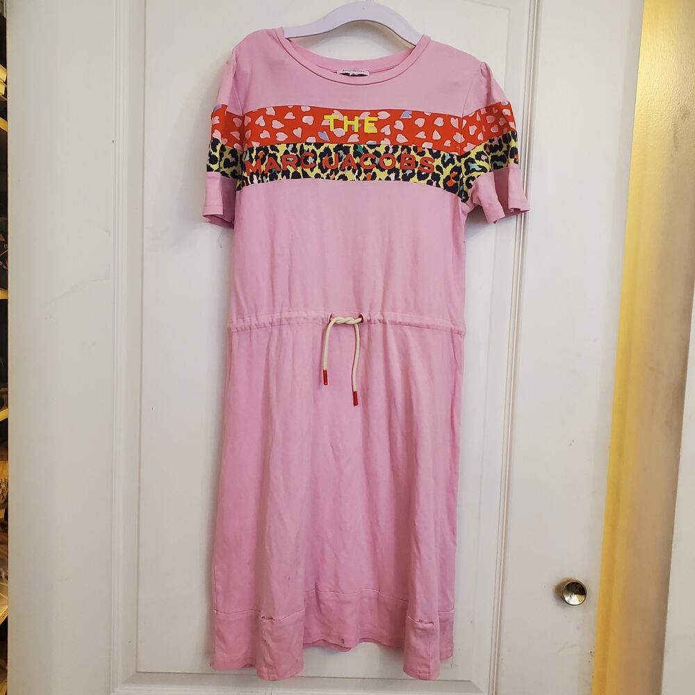 The Marc Jacobs Pink Logo Drawstring Jersey Dress sz 12